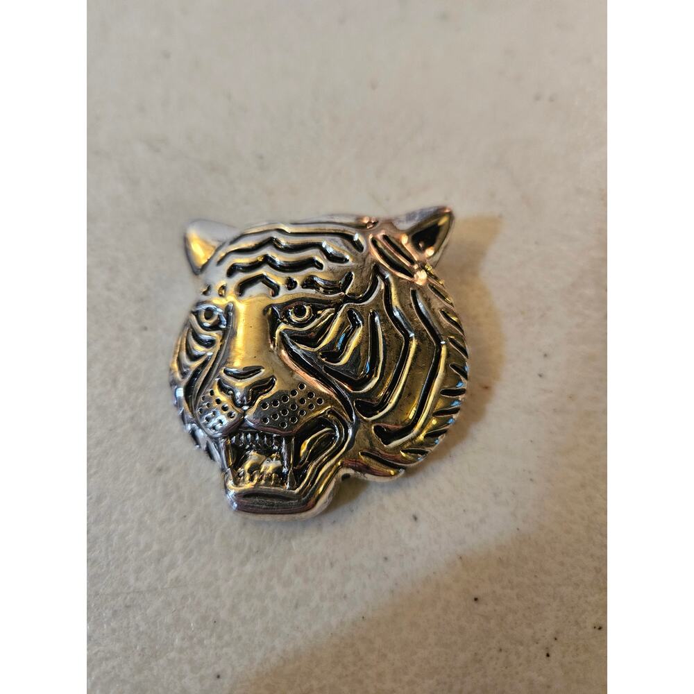 Vintage Signed BEST Silver Tone Tiger Head Brooch Pin Auburn LSU Clemson Mascot